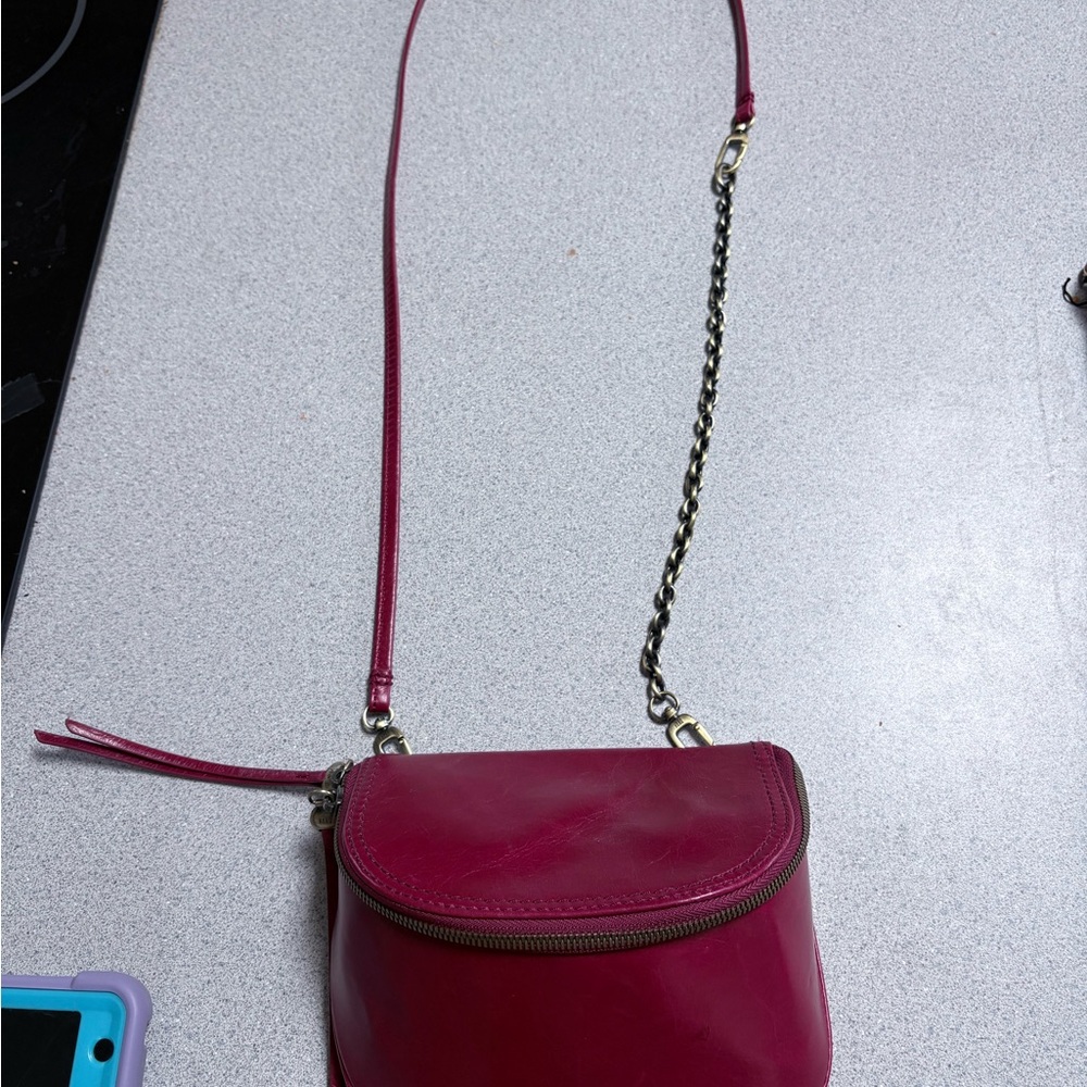 HOBO Magenta Leather Crossbody with Chain Strap